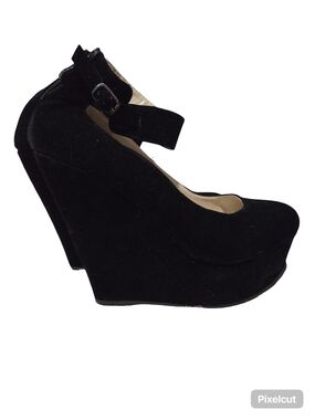 Delicacy Black Velvet Ankle-Strap Wedge Heels